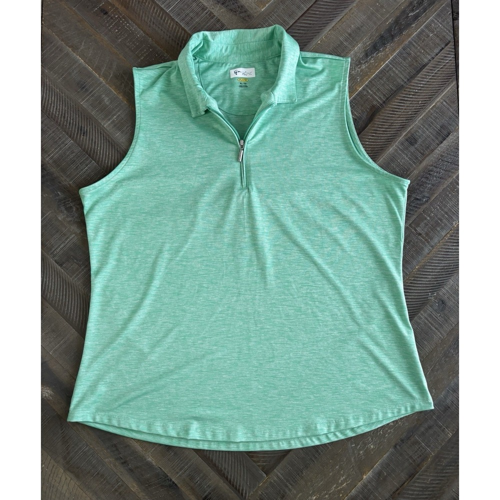 Greg Norman Play Dry Women's Green Sleeveless 1/4 Zip Stretch Golf Polo XL